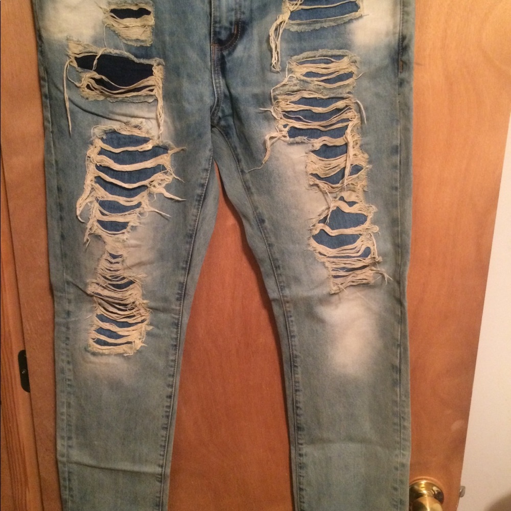 Embellish slim distressed jeans